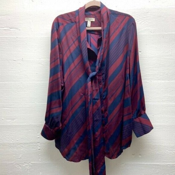 Lands' End Tops - Lands End Canvas 24 Stripe Blue Burgundy Shirt